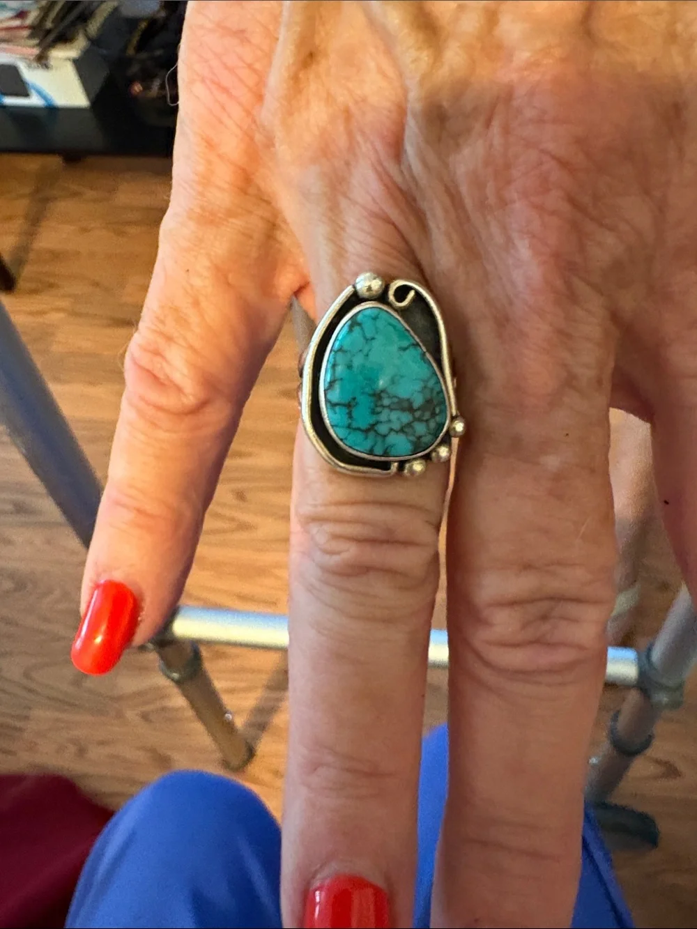 Turquoise Teardrop Sterling-Style Statement Ring - Blue